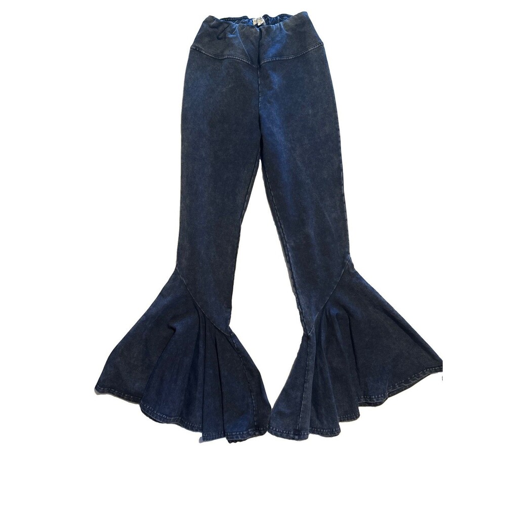 Earthbound Trading Co Flare Pant Blue Dark Wash Boho Bell Bottoms Size S Stretch
